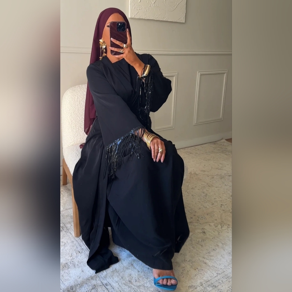 Fun Black Kimono With Sequin Fringes - Small/Medium